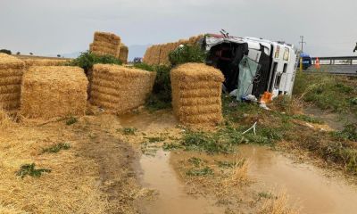 Saman yüklü tır devrildi; sürücü öldü, eşi ve çocukları yaralandı