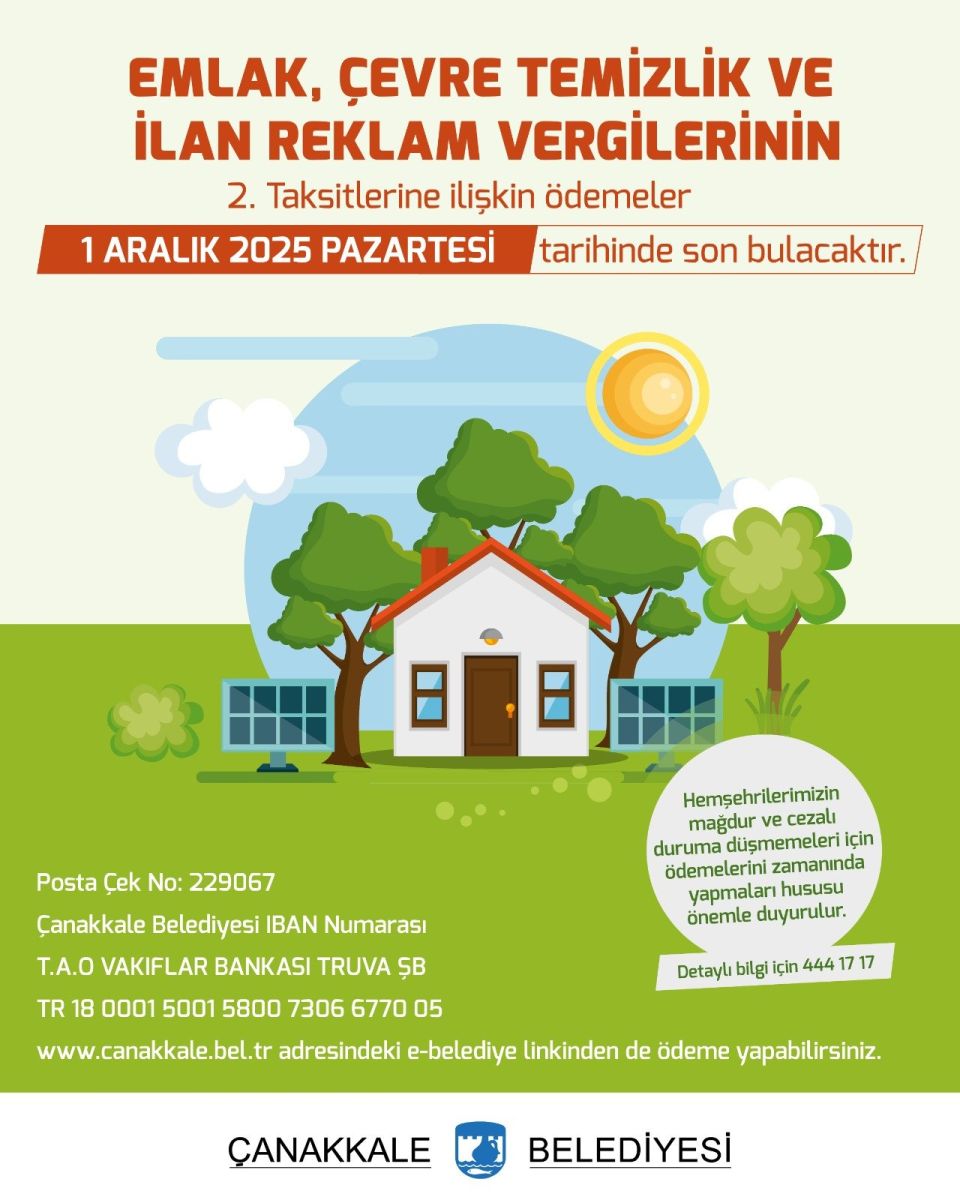 Çanakkale Belediyesi’nden Vatandaşlara Uyarı: Vergi Ödemelerinde Son Gün 1 Aralık!