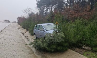 Ayvacık'ta yoldan çıkan otomobil ağaca çarptı; 2 kişi yaralandı