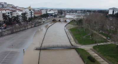 Yağış nedeniyle taşan Kocabaş Çayı dron ile görüntülendi