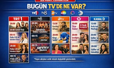 28 Mart 2026 Cumartesi TV Yayın Akışı: Bugün Kanallarda Ne Var? (Kanal D, TRT1, TV8, NOW, ATV, Star, Show TV)