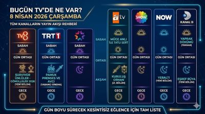 Bugün TV'de Ne Var? 8 Nisan 2026 Çarşamba Tüm Kanalların Yayın Akışı Rehberi