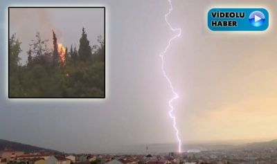 Çan ilçesinde ağaca düşen yıldırım yangın çıkardı