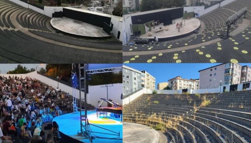 Tarihi amfi tiyatro harabeye döndü