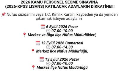 Çanakkale Valiliğinden KPSS Duyurusu: İki Hafta Sonu Nüfus Müdürlükleri Mesaide