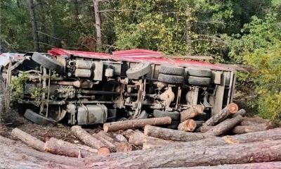 Çanakkale’de yol çöktü, tomruk yüklü kamyon devrildi: 1 ölü, 1 yaralı