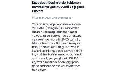 Meteoroloji'den yarın için kuvvetli yağış uyarısı