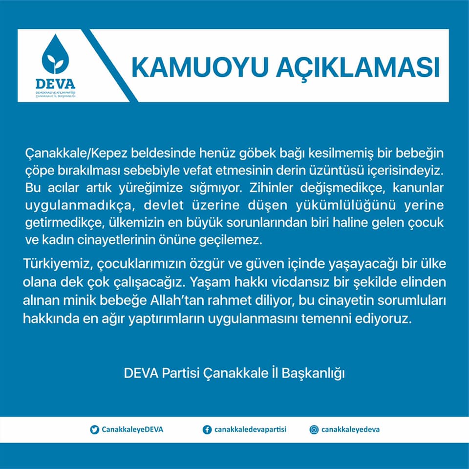 DEVA Partisi; "Zihinler değişmedikçe çocuk ölümleri durdurulamaz"